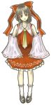  1girl ascot brown_eyes brown_hair detached_sleeves female full_body gaia hair_ribbon hair_tubes hakurei_reimu head_tilt japanese_clothes mary_janes miko ribbon ribbon_trim shoes socks solo standing touhou white_background white_legwear 