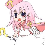  1girl ? benesse cape hat hatena_yousei kasema_yukinari lowres pink_hair pink_hat solo staff 