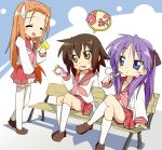  bench eating footwear hiiragi_kagami ixy kneehighs kusakabe_misao long_hair lucky_star minegishi_ayano school_uniform serafuku sitting socks thigh-highs 