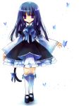  blue_hair butterfly dress frederica_bernkastel kneehighs socks suzushiro_kurumi tail umineko_no_naku_koro_ni violet_eyes 