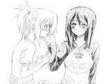  2girls bamboo_blade chiba_kirino kochoko kuwahara_sayako monochrome multiple_girls 