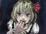  1girl biting blonde_hair blood female gaia holding_hand looking_at_viewer red_eyes ribbon rumia short_hair solo_focus the_embodiment_of_scarlet_devil touhou youkai 