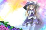  1girl blonde_hair bow braid female flower hair_bow hat kirisame_marisa long_hair neki-t solo touhou witch witch_hat 