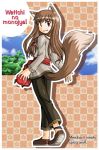  1girl animal_ears anklet apple food fruit furafura holo jewelry no_socks pouch romaji solo spice_and_wolf tail wolf_ears 
