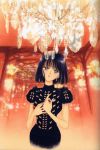  1girl 90s bishoujo_senshi_sailor_moon black_dress black_hair bob_cut chandelier dress earrings formal grey_eyes hips jewelry looking_at_viewer official_art parted_lips ring short_hair solo takeuchi_naoko tomoe_hotaru 