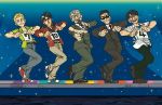  5boys :d black_hair blonde_hair dancing endou_yuuji ishida_kouji ishida_mitsuzi itou_kaiji kaiji looking_at_viewer microphone multiple_boys music number open_mouth pose sahara sahara_makoto singing smile stage_lights sunglasses tonegawa_yukio yuuji_endou 