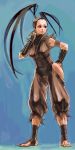  1girl ankle_wraps antenna_hair bare_hips barefoot black_hair capcom feet hand_on_hip hip_vent hips ibuki_(street_fighter) long_hair ninja ponytail sochie solo street_fighter street_fighter_iii street_fighter_iii_(series) 