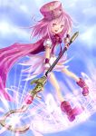  1girl bad_id benesse boots hat hatena_yousei highres lyrical_nanoha mahou_shoujo_lyrical_nanoha parody phase pink_boots pink_hat solo 