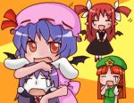  4girls animal_ears aoi_tobira chibi dress female hat hong_meiling koakuma mesousa multiple_girls pani_poni_dash! pointy_ears rabbit_ears reisen_udongein_inaba remilia_scarlet skirt tears the_embodiment_of_scarlet_devil touhou wings 