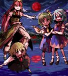  4girls blonde_hair cirno daiyousei dress female hat hong_meiling moon multiple_girls oekaki outdoors red_eyes red_moon reflection rumia skirt sky takishima_asaka the_embodiment_of_scarlet_devil touhou youkai 