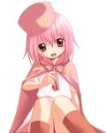  1girl benesse boots cape fang hat hatena_yousei jyuru pink_hair pink_hat solo 