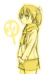  1girl coat hair_ribbon mahou_sensei_negima! mikami_komata mikami_konu monochrome plump ribbon scarf skirt solo twintails yellow yotsuba_satsuki 