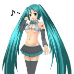  1girl aqua_hair breasts hatsune_miku kouhei_(sxmas) medium_breasts solo thigh-highs twintails under_boob vocaloid zettai_ryouiki 