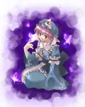  1girl butterfly coco_(artist) dress female full_body gradient gradient_background hat lowres saigyouji_yuyuko solo touhou white_background 