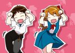  animated animated_gif caramelldansen dancing ikari_shinji long_hair neon_genesis_evangelion nerv redhead school_uniform serafuku souryuu_asuka_langley 