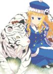  1girl animal atlus gunner hat jack_frost mizuki_makoto pet_(sekaiju) sekaiju_no_meikyuu tiger 