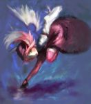  1girl :o bent_over binayu blush brown_eyes female full_body loo looking_at_viewer mystia_lorelei open_mouth outstretched_arms pale_skin red_legwear redhead short_hair solo standing standing_on_one_leg thigh-highs touhou yellow_eyes zettai_ryouiki 