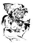  1girl closed_mouth dress expressionless female from_side hat mob_cap monochrome puffy_short_sleeves puffy_sleeves remilia_scarlet short_sleeves simple_background solo tokiame touhou upper_body white_background 