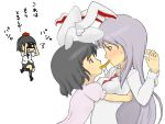  3girls animal_ears female geta hands hug inaba_tewi multiple_girls rabbit_ears reisen_udongein_inaba shameimaru_aya tengu-geta torque touhou yuri 