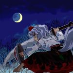  1girl crescent_moon female fighting_stance inubashiri_momiji kiriu lowres moon oekaki solo sword touhou weapon 