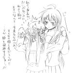  2girls :&lt; hiiragi_kagami izumi_konata kochoko lowres lucky_star monochrome multiple_girls school_uniform serafuku sketch translation_request 