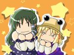  2girls caramelldansen female hana_(hana_mo_arashi_mo) hat icchae_popotan kochiya_sanae moriya_suwako multiple_girls parody popotan touhou 