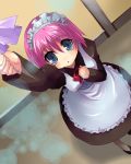  00s 1girl apron blue_eyes cleaning duster from_above hisui indoors kobanzame maid maid_apron maid_headdress pink_hair solo tsukihime 