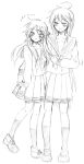  2girls :&lt; hiiragi_kagami izumi_konata kochoko lucky_star monochrome multiple_girls school_uniform serafuku 