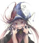  1girl fang female finger_in_mouth hat kurokurokuro original red_eyes solo witch witch_hat 