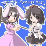  2girls animal_ears female hat inaba_tewi multiple_girls neki-t rabbit_ears shameimaru_aya simple_background skirt touhou 