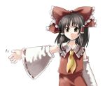  1girl bow brown_hair detached_sleeves female hair_bow hakurei_reimu japanese_clothes lowres miko red_eyes solo tako_(plastic_protein) touhou 