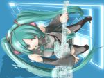  1girl aqua_hair bad_id guitar hatsune_miku instrument necktie plectrum sanoharu solo thigh-highs twintails vocaloid 