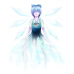  1girl blue_hair cirno closed_eyes dress female short_hair solo touhou white_background wings 