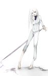  1girl barefoot claymore claymore_(sword) long_legs miata miata_(claymore) solo sword weapon white_hair yama 