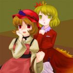  2girls aki_minoriko aki_shizuha female hair_ornament kt2 leaf_hair_ornament multiple_girls oekaki siblings sisters touhou 