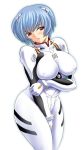  1girl ayanami_rei blue_hair blush breasts curvy erect_nipples kawaraya_a-ta large_breasts neon_genesis_evangelion plugsuit red_eyes short_hair solo 