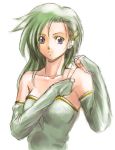  1girl breasts bridal_gauntlets elbow_gloves final_fantasy final_fantasy_iv gloves green_eyes green_hair leotard lowres rydia simple_background solo violet_eyes 
