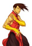  1boy bosnoheya bridal_gauntlets brown_hair capcom male_focus muscle simple_background solo street_fighter street_fighter_iii street_fighter_iii_(series) yamamiya_hiroshi yang_lee 