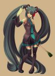  blue_eyes blue_hair boots detached_sleeves hatsune_miku headset hips long_hair middle_finger necktie skirt spring_onion thigh-highs thigh_boots twintails very_long_hair vocaloid wide_hips yugume zettai_ryouiki 