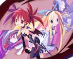  2boys 2girls bracelet collar disgaea earrings elbow_gloves etna flat_chest flonne gloves jewelry laharl makai_senki_disgaea mid-boss mid-boss_(disgaea) midboss multiple_boys multiple_girls prinny tail thigh-highs twintails wings 