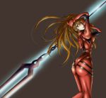  1girl ass azu_(warehouse86) lance_of_longinus neon_genesis_evangelion plugsuit solo souryuu_asuka_langley weapon 