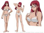  00s 1girl abenobashi_mahou_shoutengai ass bare_shoulders barefoot blue_eyes bra breasts cleavage glasses lingerie long_hair munemune official_art panties pose profile redhead solo standing underwear underwear_only 