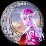  1girl benk circle coat expressionless fantasy gem hat long_hair original solo stained_glass violet_eyes white_hair window 