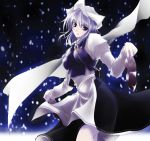  1girl breasts female gisyo hat holding holding_shoes lavender_hair letty_whiterock purple_hair shoes short_hair snow solo touhou violet_eyes 