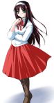  00s 1girl black_hair blush green_eyes hairband red_skirt skirt solo tohno_akiha tsukihime 