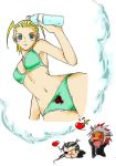  1girl 2boys bikini blonde_hair blood blush kingdom_hearts larxene multiple_boys nosebleed organization_xiii swimsuit xemnas xigbar 