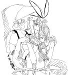  2girls closed_eyes female gap hakurei_reimu hand_holding hug hug_from_behind monochrome multiple_girls oekaki sakuraba_yuuki touhou yakumo_yukari yuri 