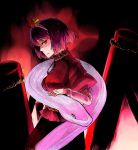  1girl female hair_ribbon kagero mirror mishaguji purple_hair red_eyes ribbon short_hair snake solo tadano_kagekichi touhou yasaka_kanako 