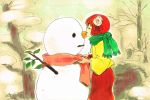  1girl female heida_no_akyuu hieda_no_akyuu japanese_clothes kimono kuma_(artist) kuma_(crimsonvanilla) perfect_memento_in_strict_sense red_hakama scarf snowman solo touhou 