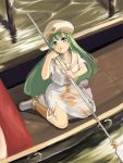  1girl alice_carroll aria bad_id blue_eyes gondola green_hair hat kuroko_(piii) oar piii river sitting solo uniform 